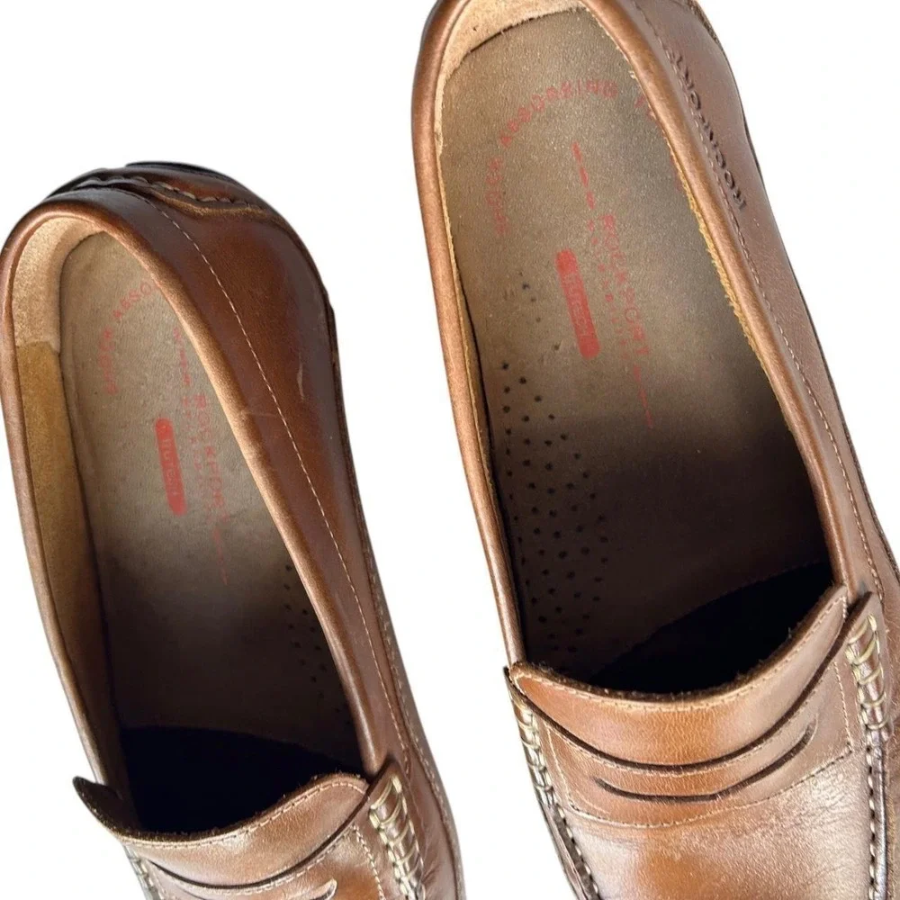 Men's Size 9 Brown Leather Slip On Shoes Loafers Rockport